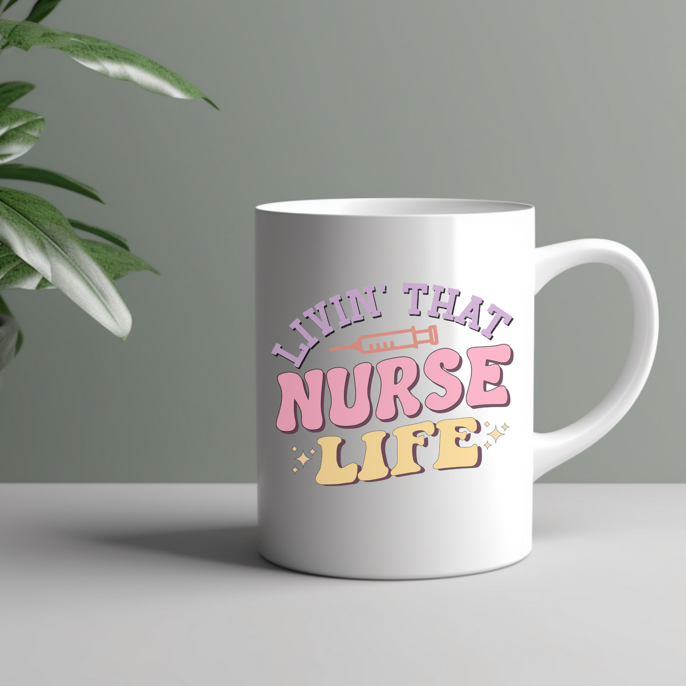 a white coffee mug that says i run that nurse life