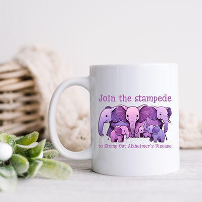 a coffee mug with a picture of two elephants on it