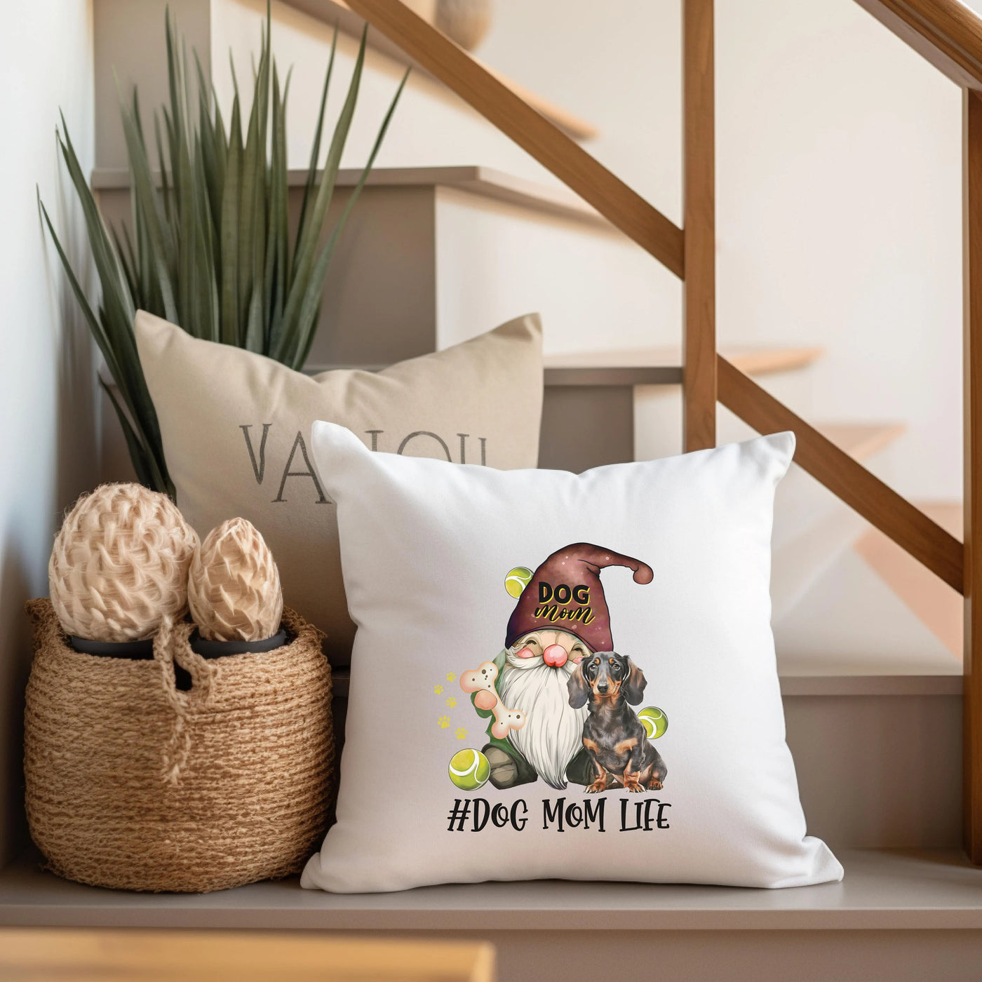 a pillow that has a gnome on it