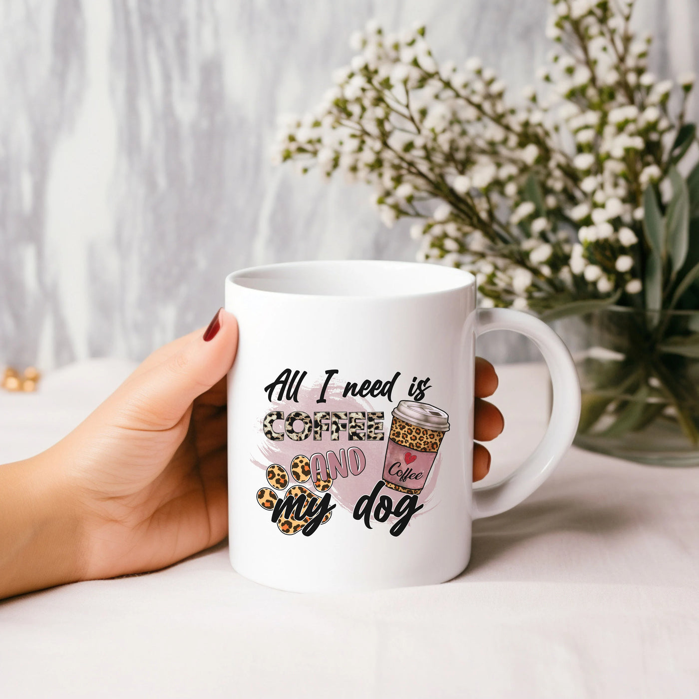 a woman holding a coffee mug with a message on it