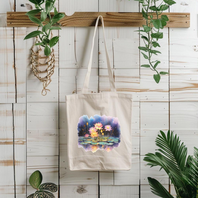 a tote bag hanging on a wall next to a potted plant