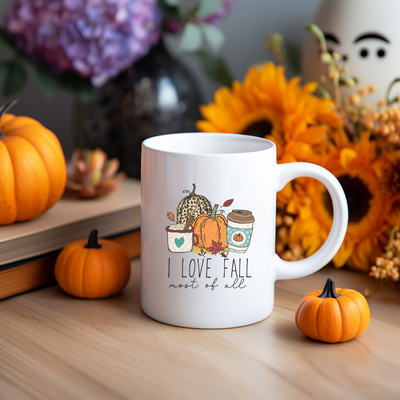 a coffee mug sitting on top of a wooden table