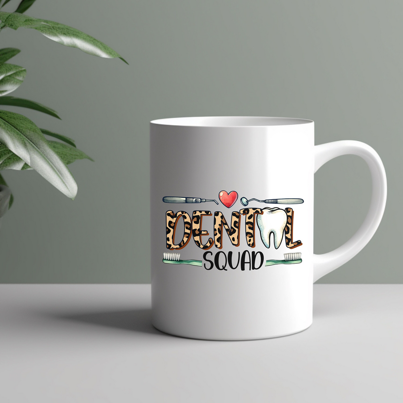 a white coffee mug with the words i love my squad printed on it