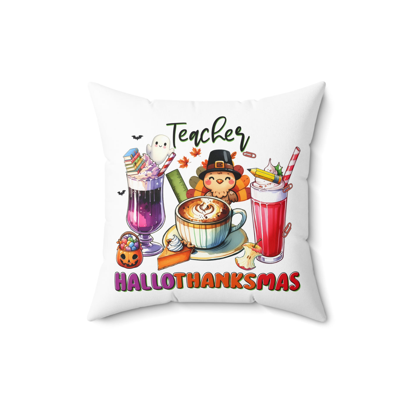 Teacher HalloThanksMas Pillow - Perfect Gift for Educators - Pillow & Mug Co.