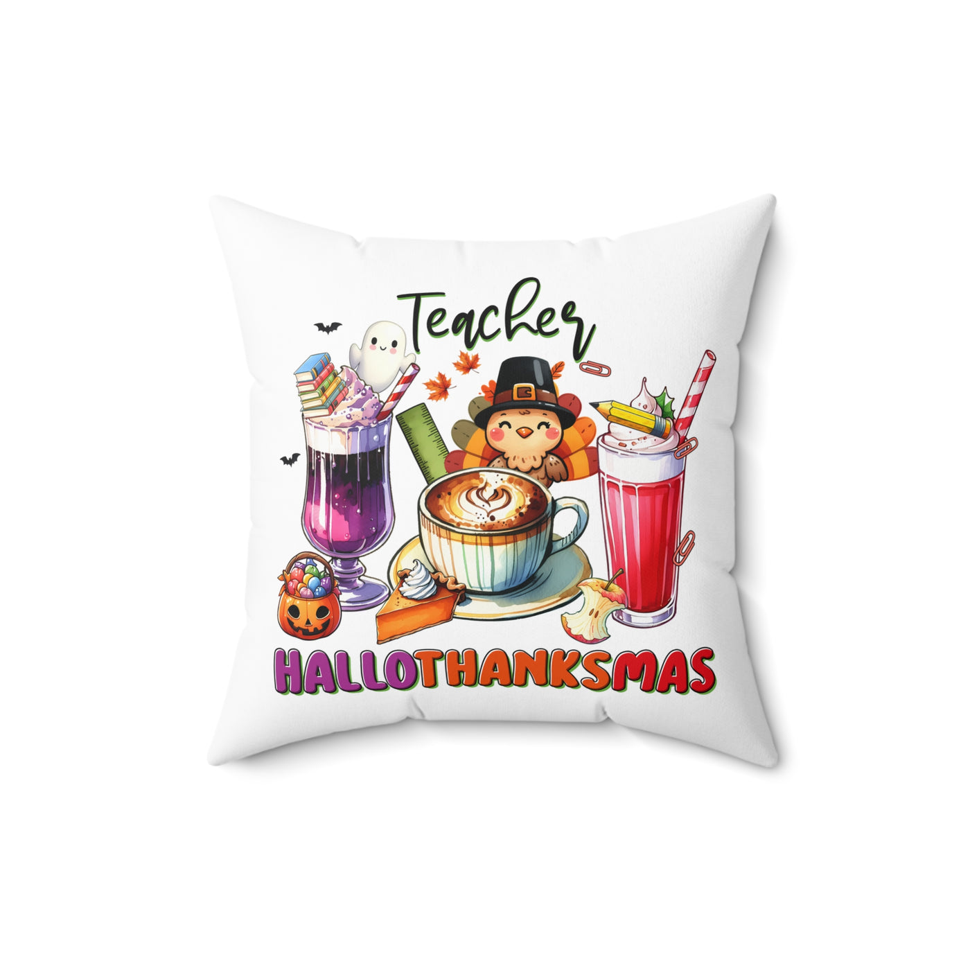 Teacher HalloThanksMas Pillow - Perfect Gift for Educators - Pillow & Mug Co.