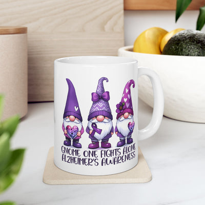 Alzheimers Awareness Ceramic Mug - Gnome One Fights Alone - Pillow & Mug Co.