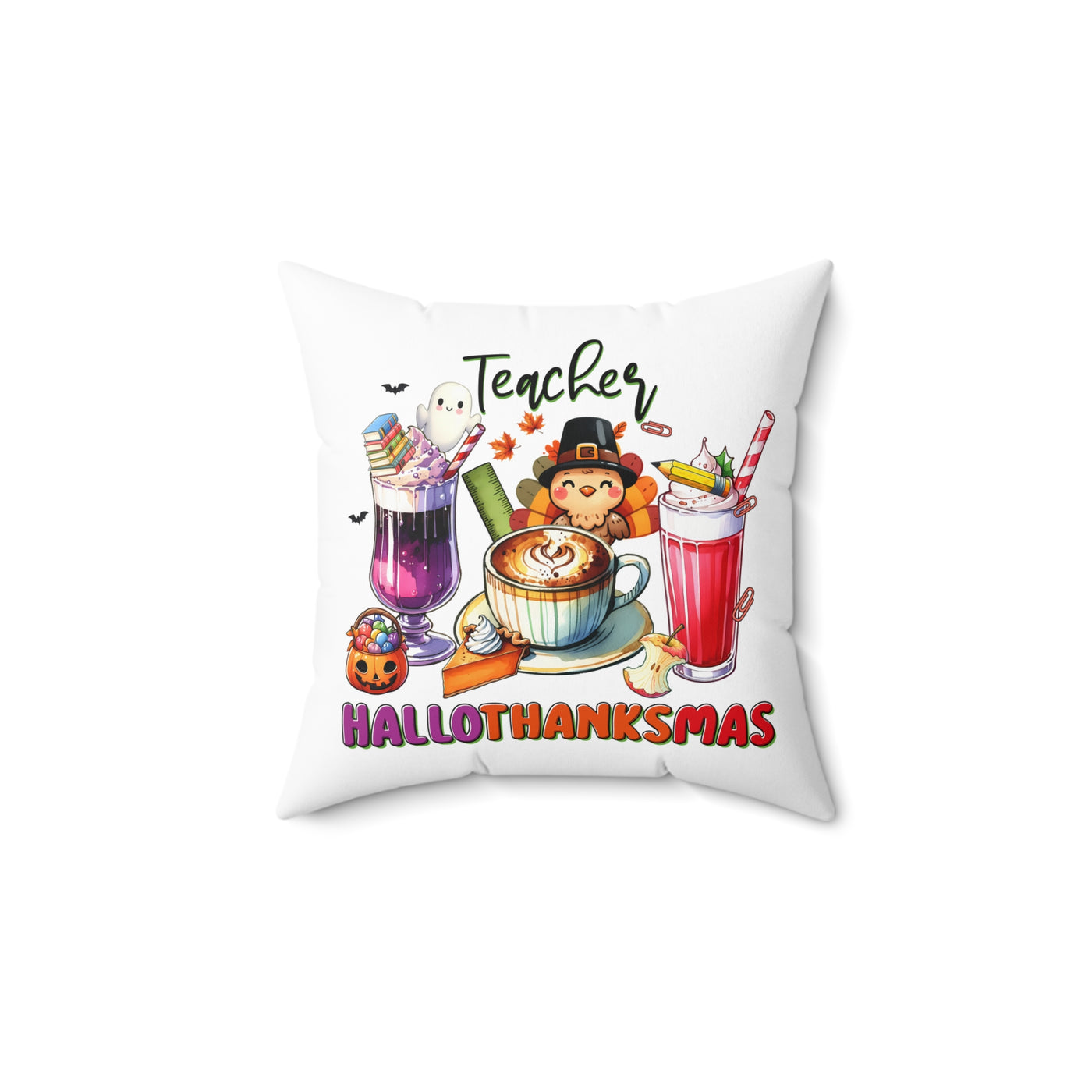 Teacher HalloThanksMas Pillow - Perfect Gift for Educators - Pillow & Mug Co.