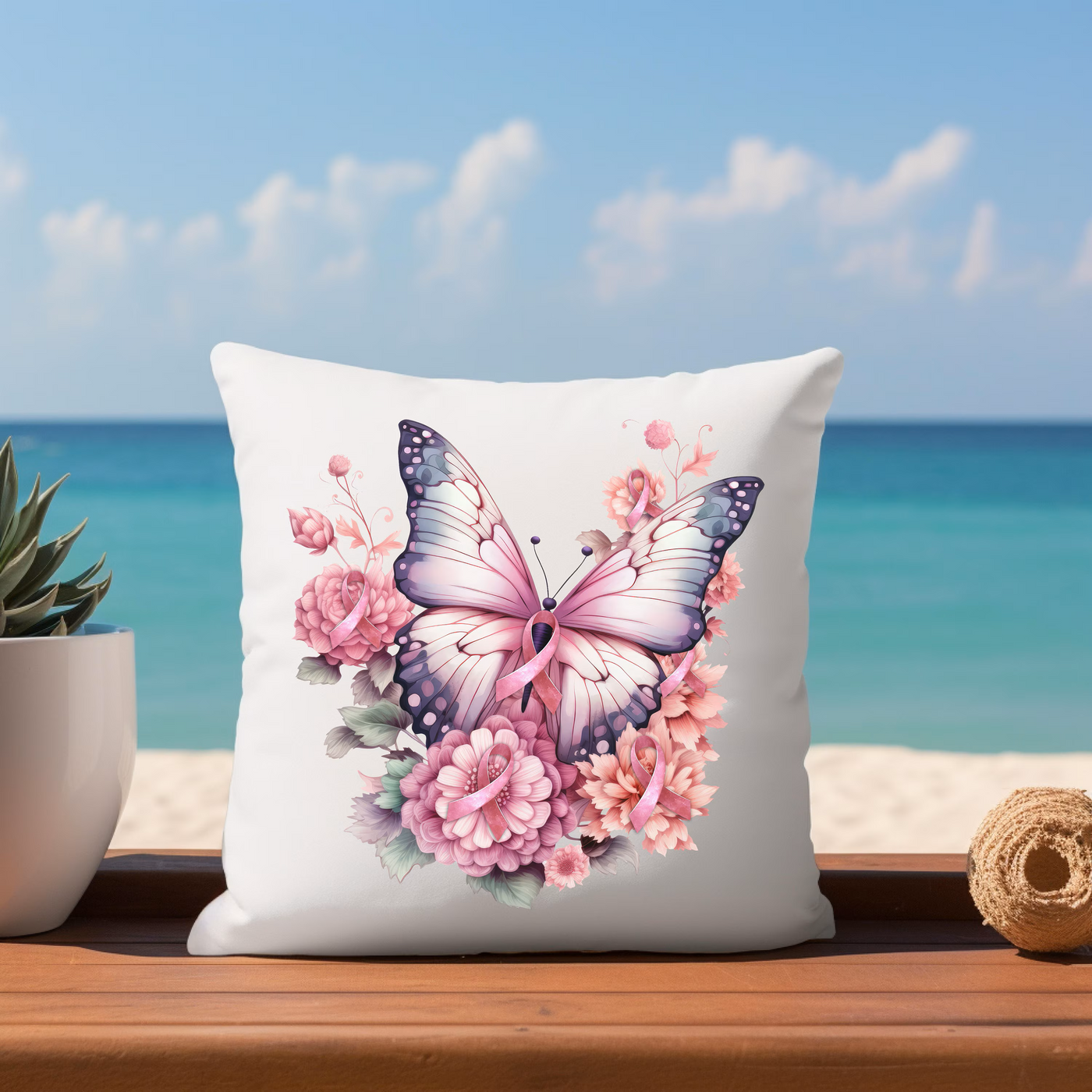 a pillow with a picture of a butterfly on it