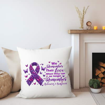 a pillow that has a purple ribbon on it