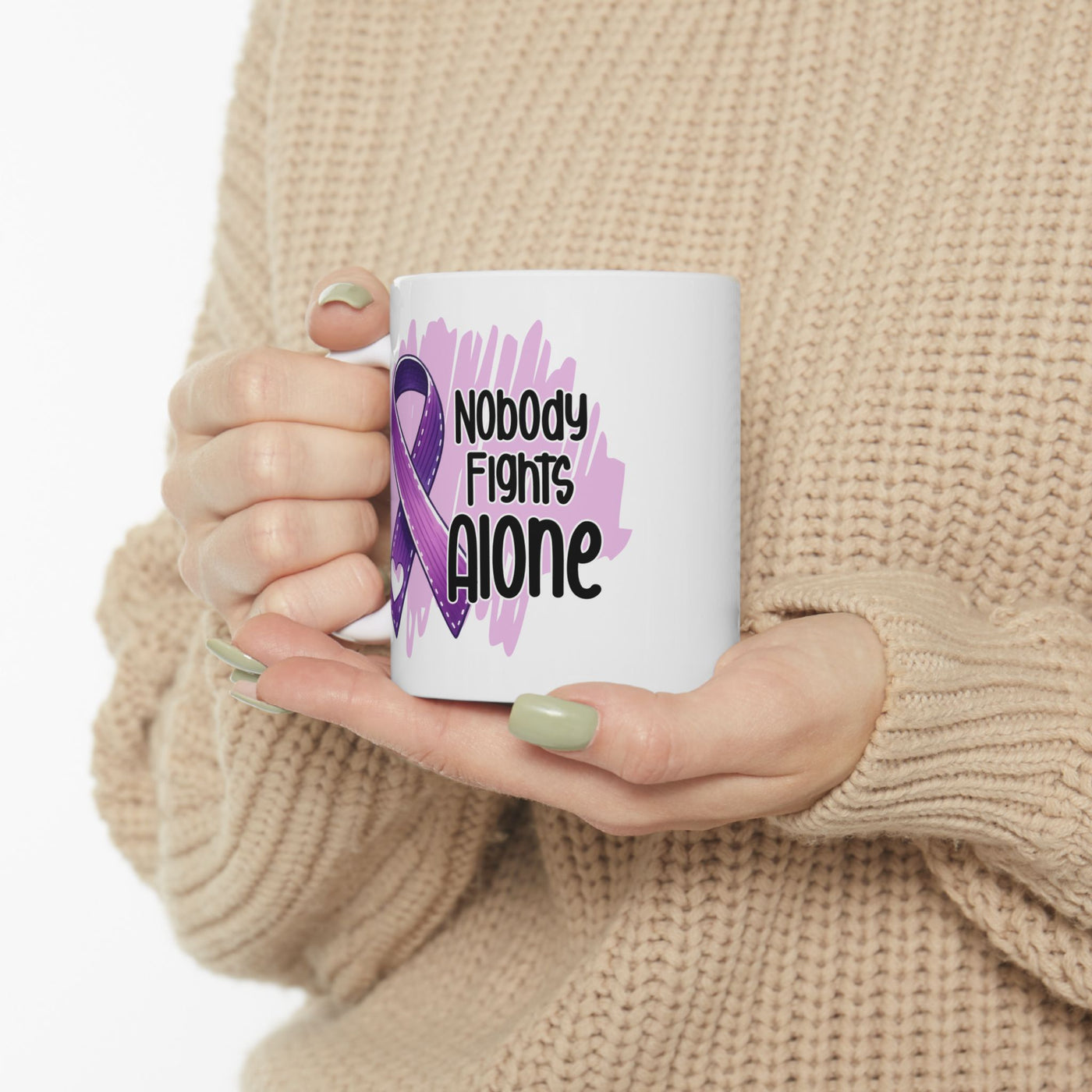 Nobody Fights Alone Alzheimer's Awareness Ceramic Mug 11oz - Pillow & Mug Co.