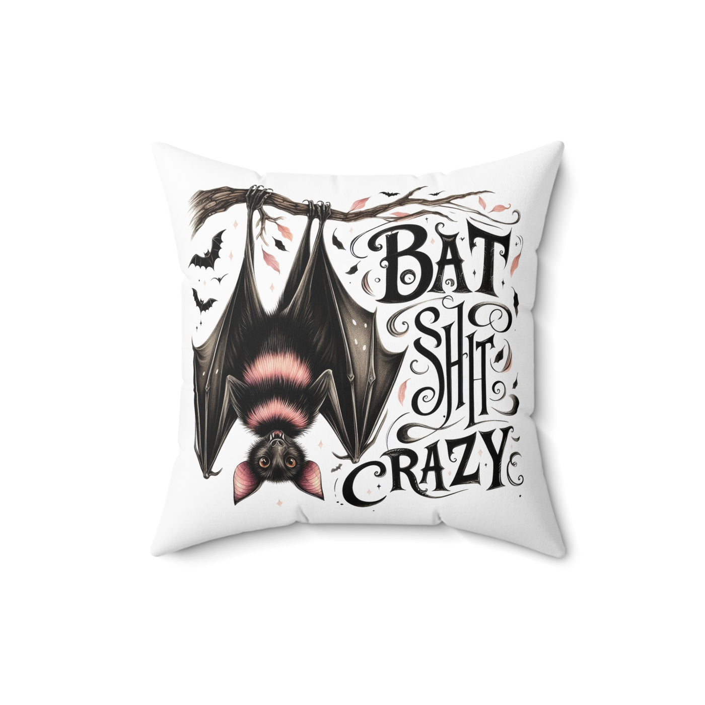 Monogrammed Hanging Bat Throw Pillow - Square Shape - Pillow & Mug Co.