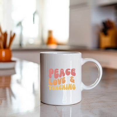 a white coffee mug sitting on top of a counter