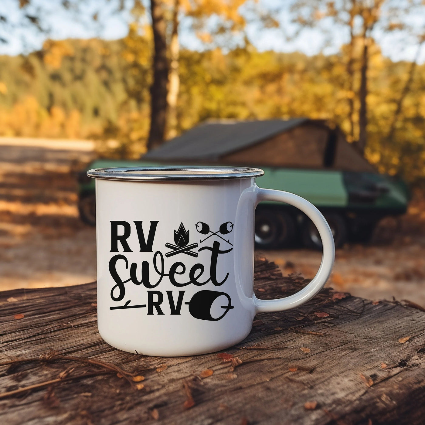 a white coffee mug sitting on top of a wooden table