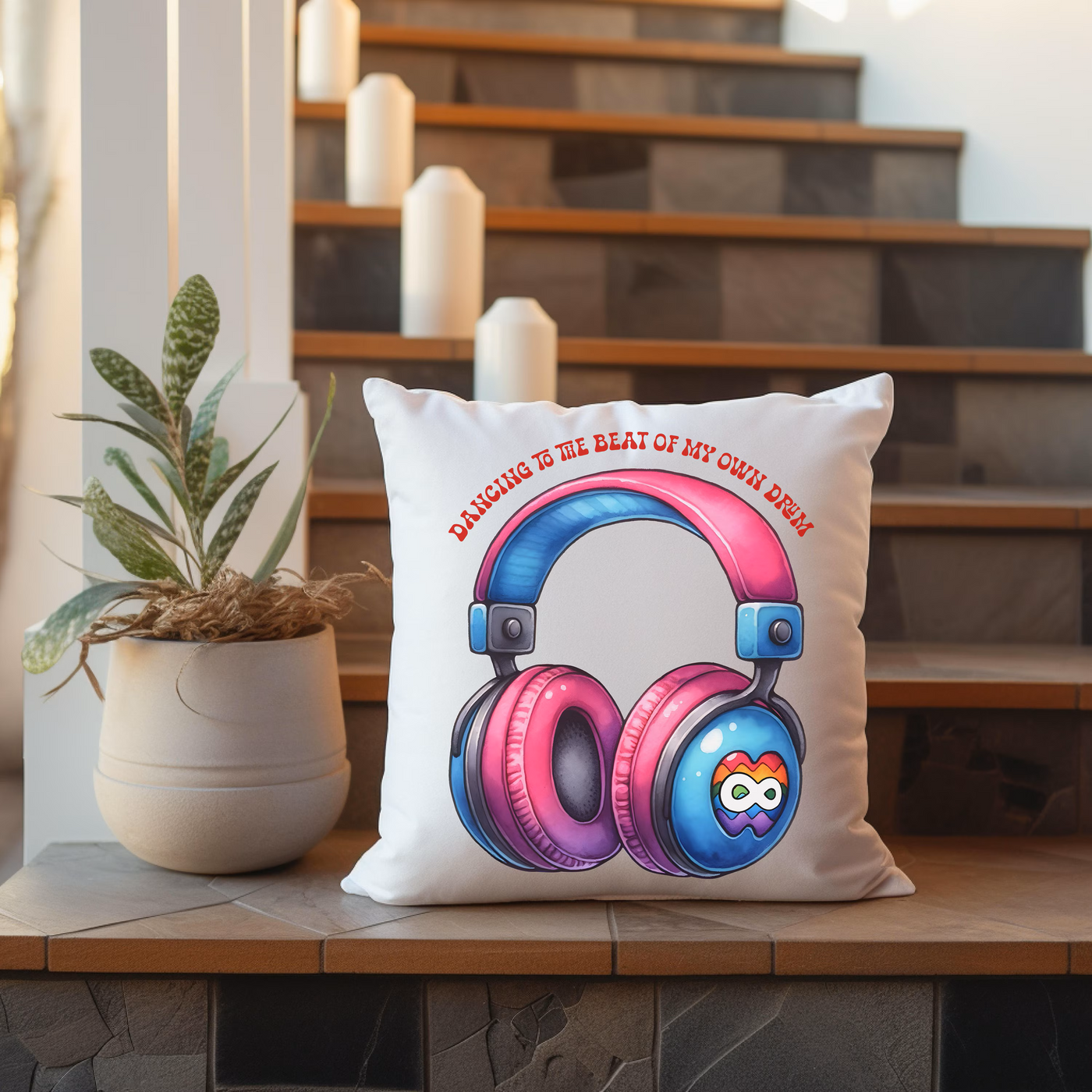 a pillow that has headphones on it