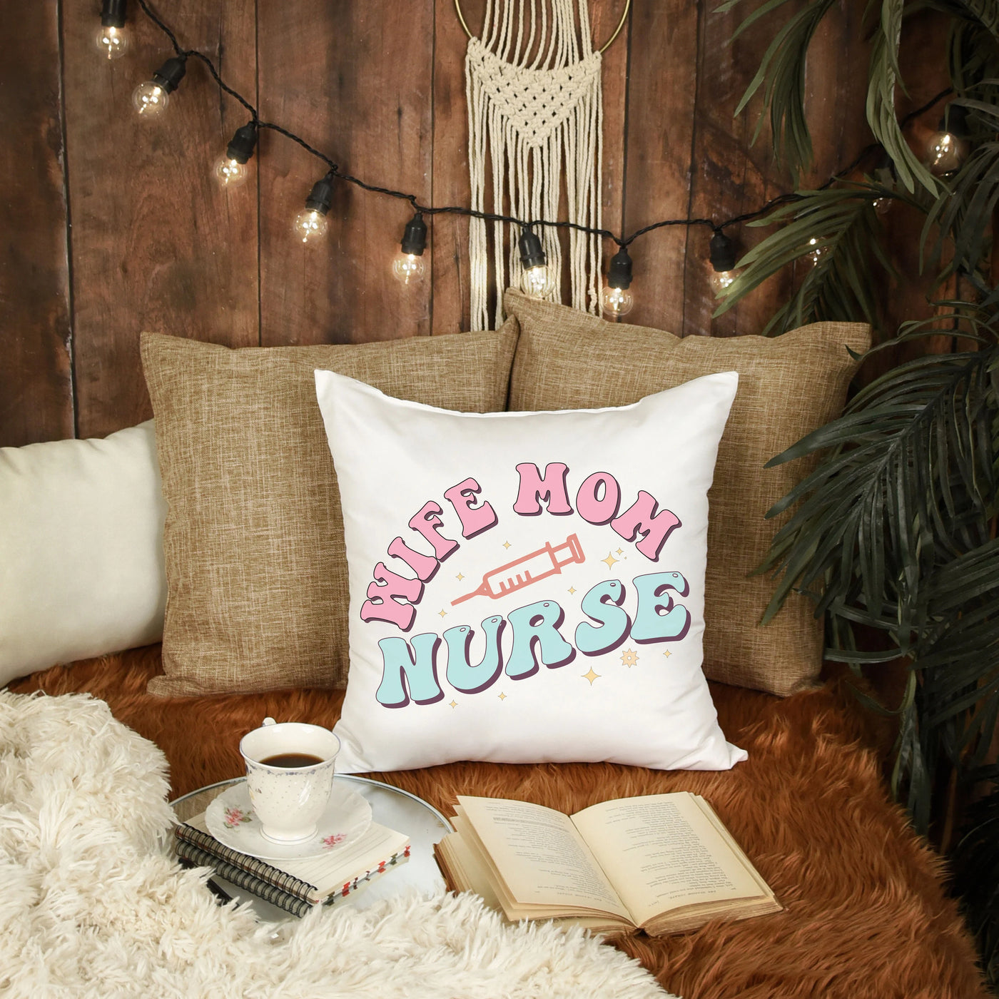 a pillow that says have mom with a nurse on it