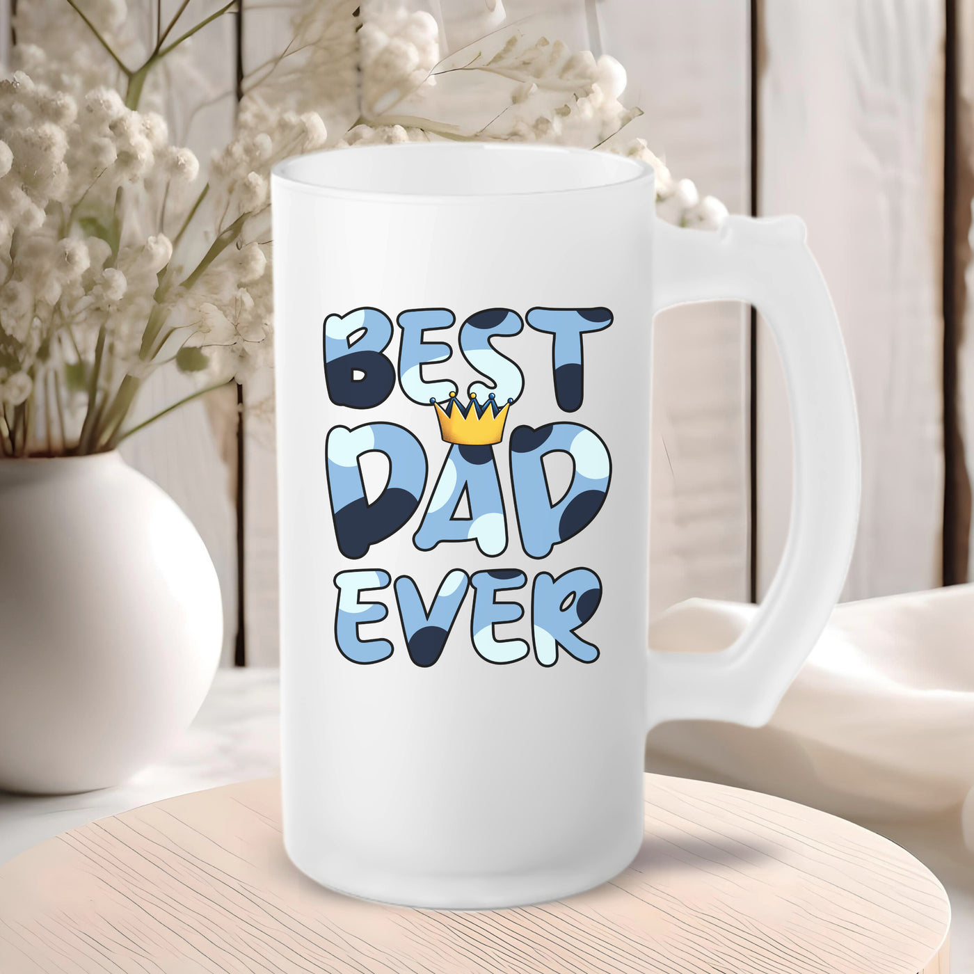 Beer Mug - Fathers Day Gift - Frosted Glass Mug For The Ultimate Mancave - Practical Gift For Dad - Ideal Gift For Beer Lovers - Party Starter Mug