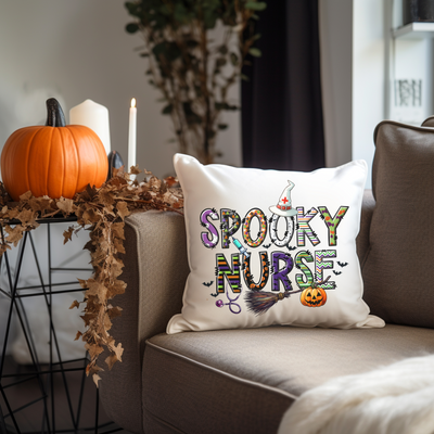 a pillow that says spooky nurse on it