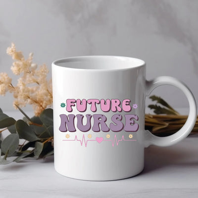 a white coffee mug with the words future nurse on it