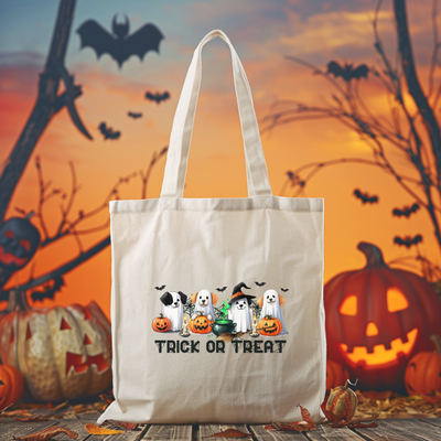 a trick or treat trick bag sitting on a table