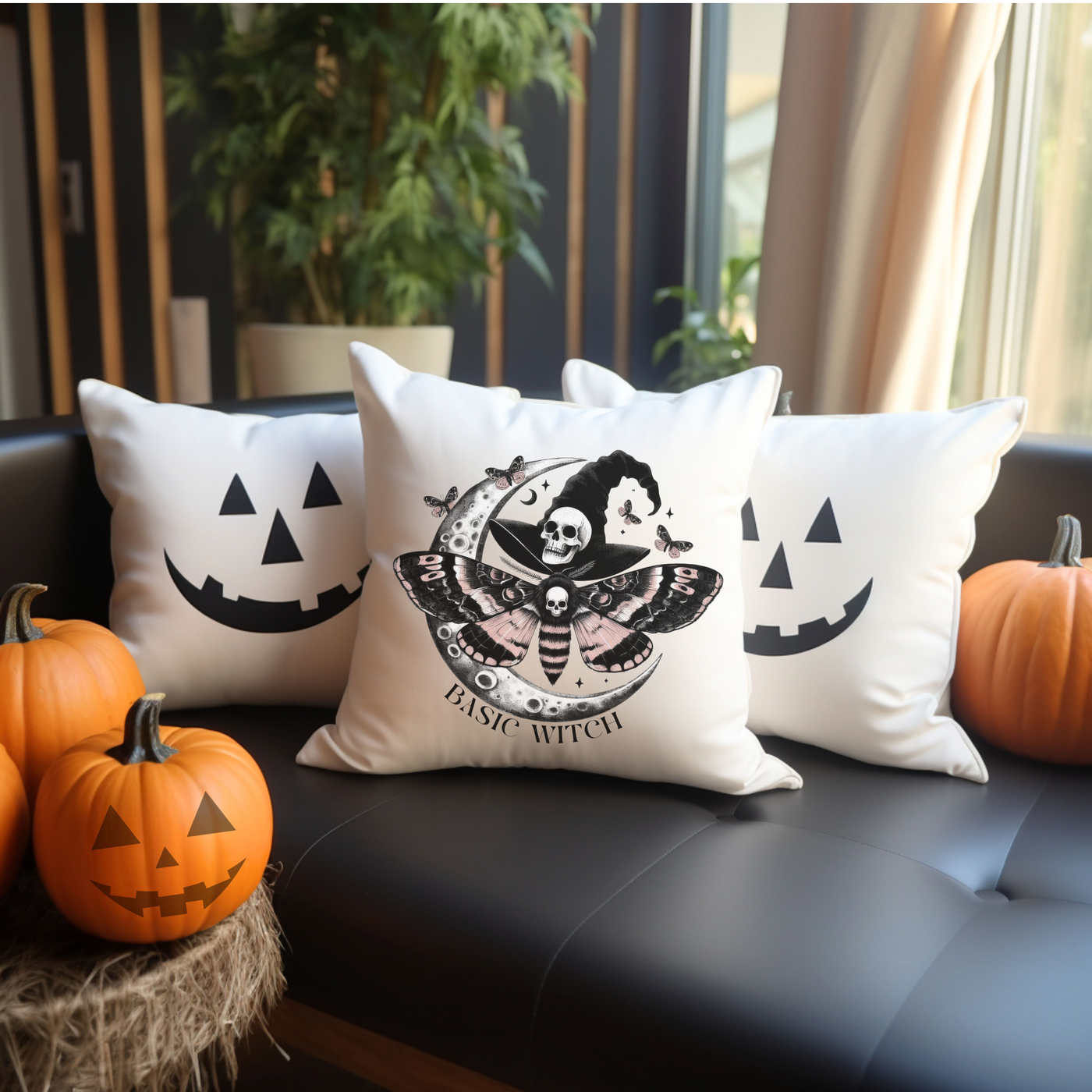 Square Basic Witch Halloween Pillow - Fall Decor Essential - Pillow & Mug Co.