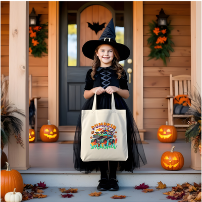 a little girl in a witch costume holding a trick or treat bag