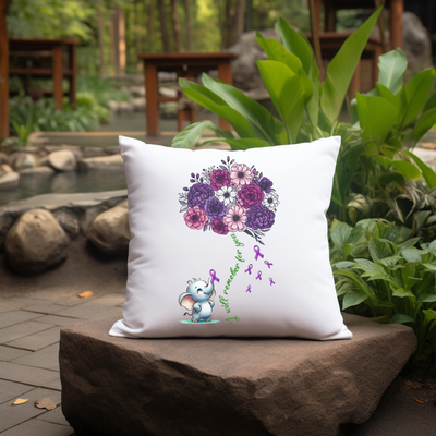 a pillow with a picture of a bouquet of flowers on it