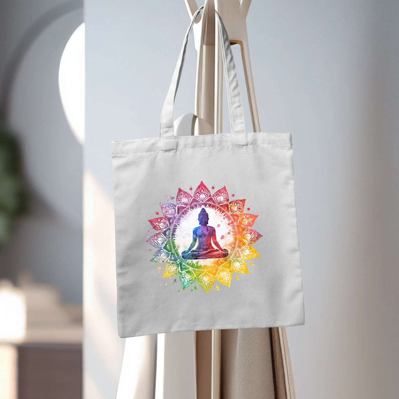 a tote bag with a picture of a person doing yoga