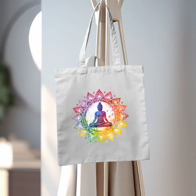 a tote bag with a picture of a person doing yoga