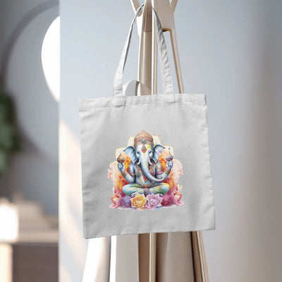 a white tote bag with a picture of an elephant on it