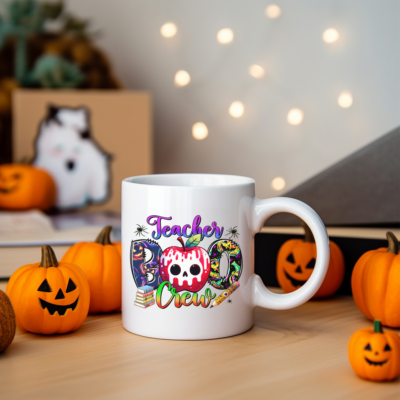 a white coffee mug with a skull on it