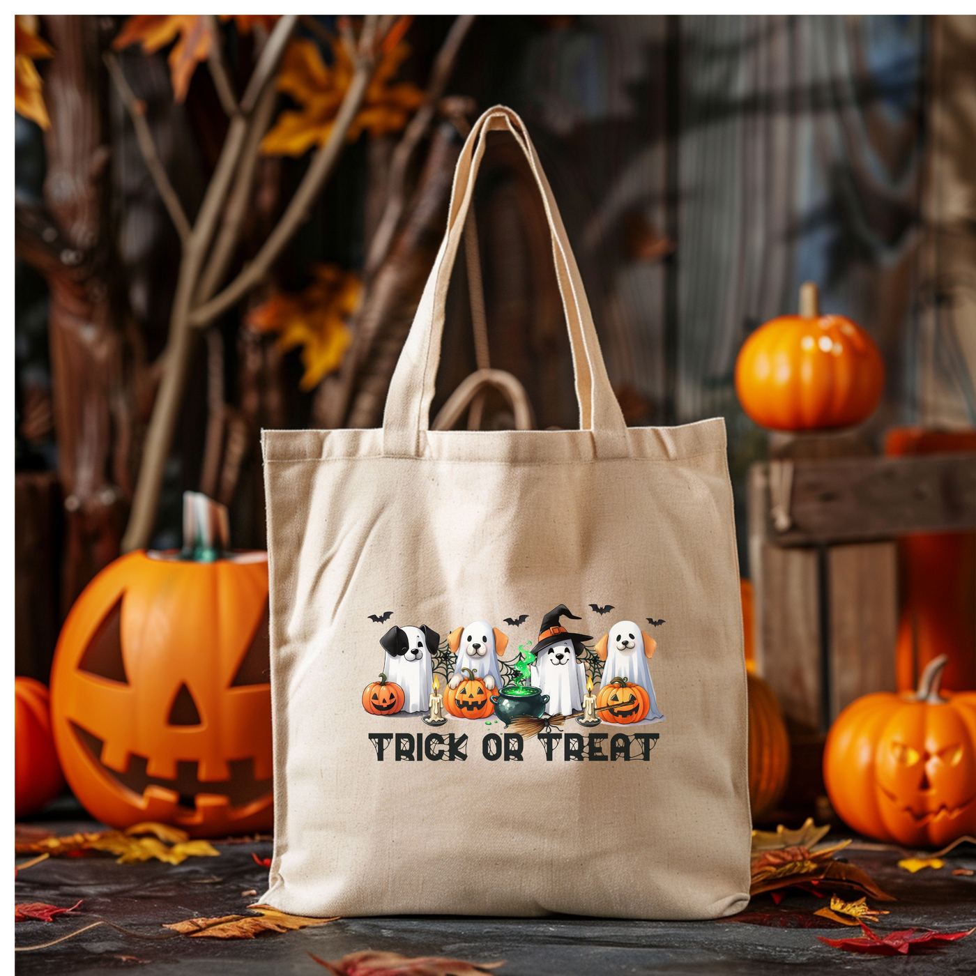 a trick or treat bag sitting on a table