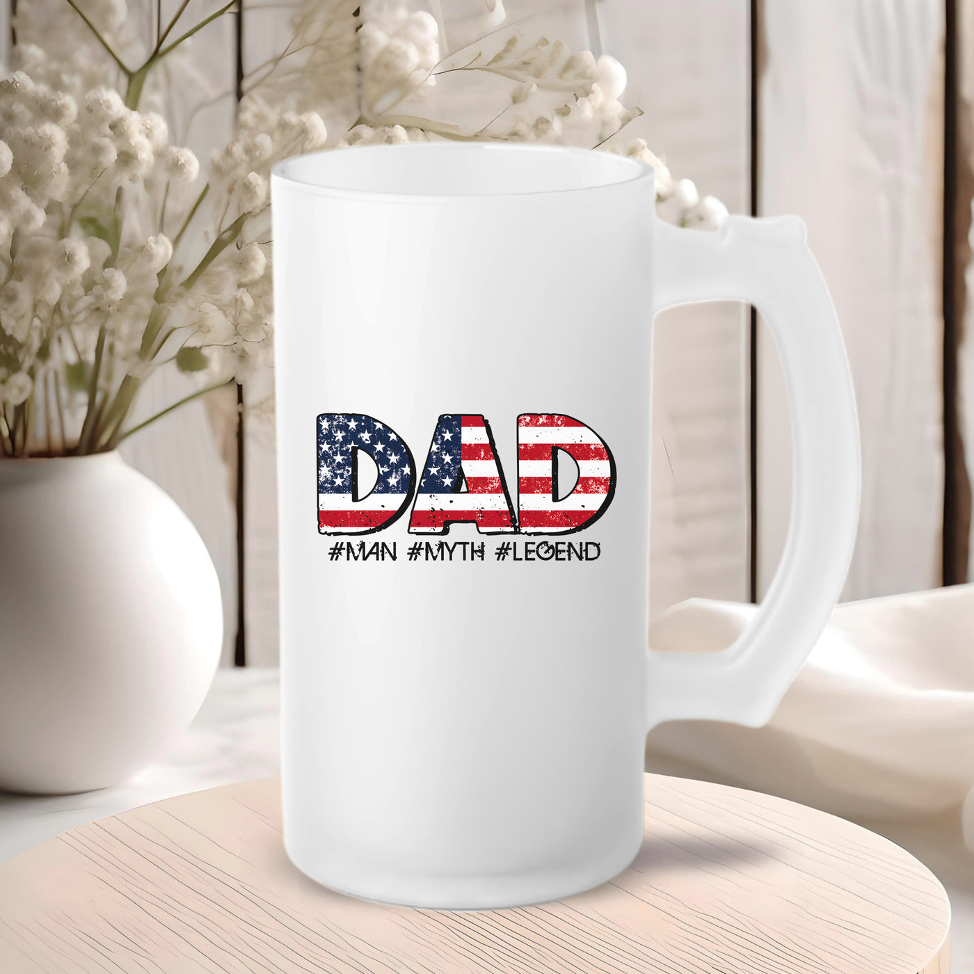 Beer Mug - Fathers Day Gift - Frosted Glass Mug For The Ultimate Mancave - Practical Gift For Dad - Ideal Gift For Beer Lovers - Party Starter Mug