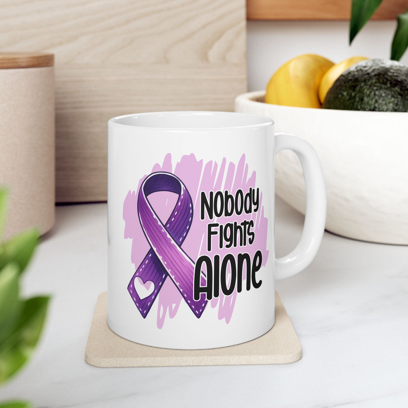 Nobody Fights Alone Alzheimer's Awareness Ceramic Mug 11oz - Pillow & Mug Co.