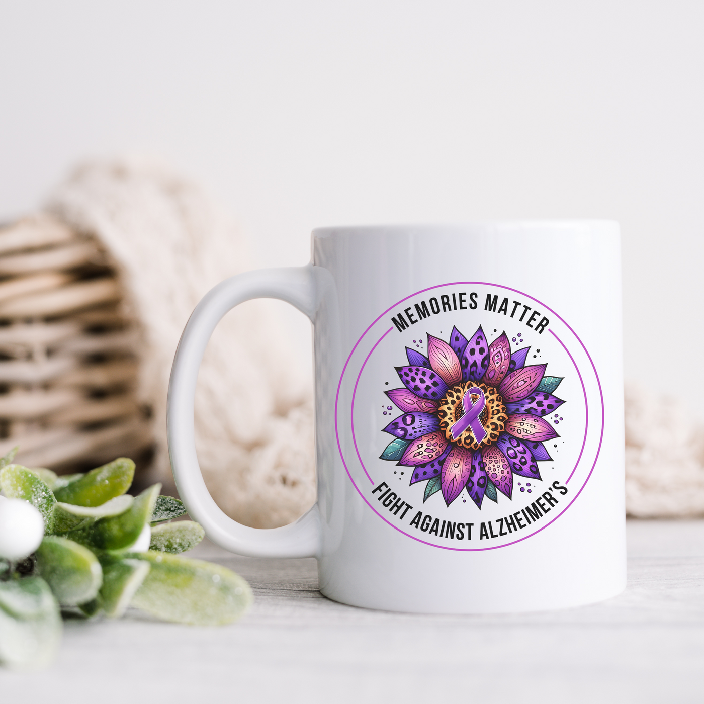 a white coffee mug sitting on top of a table