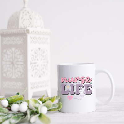 a white coffee mug sitting on top of a table