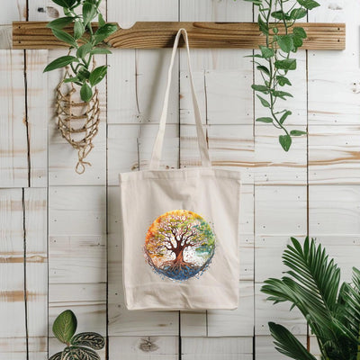 a bag hanging on a wall with a tree on it