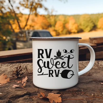 a white coffee mug with the words rv sweet rv on it