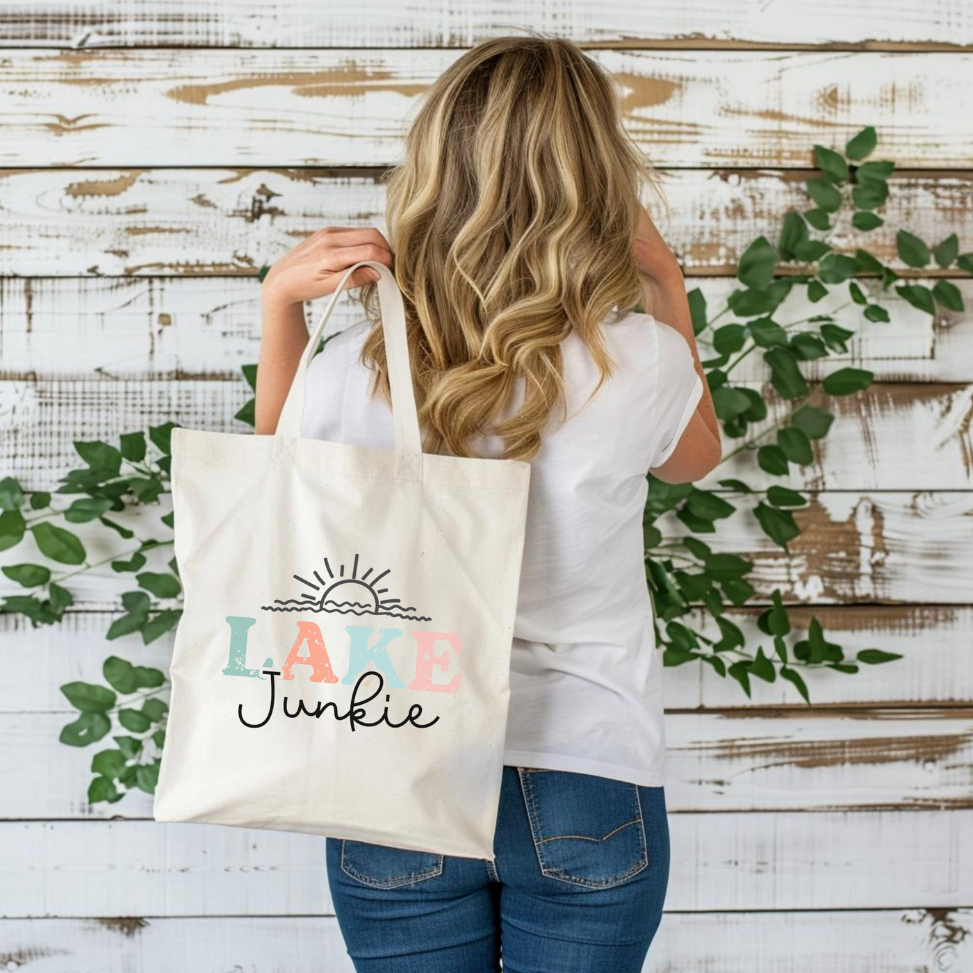 a woman holding a bag that says happy jumble