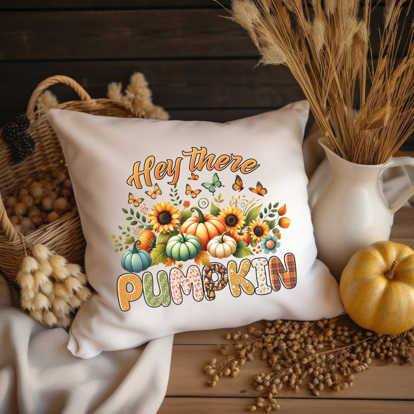 a pillow that says hey time pumpkin on it