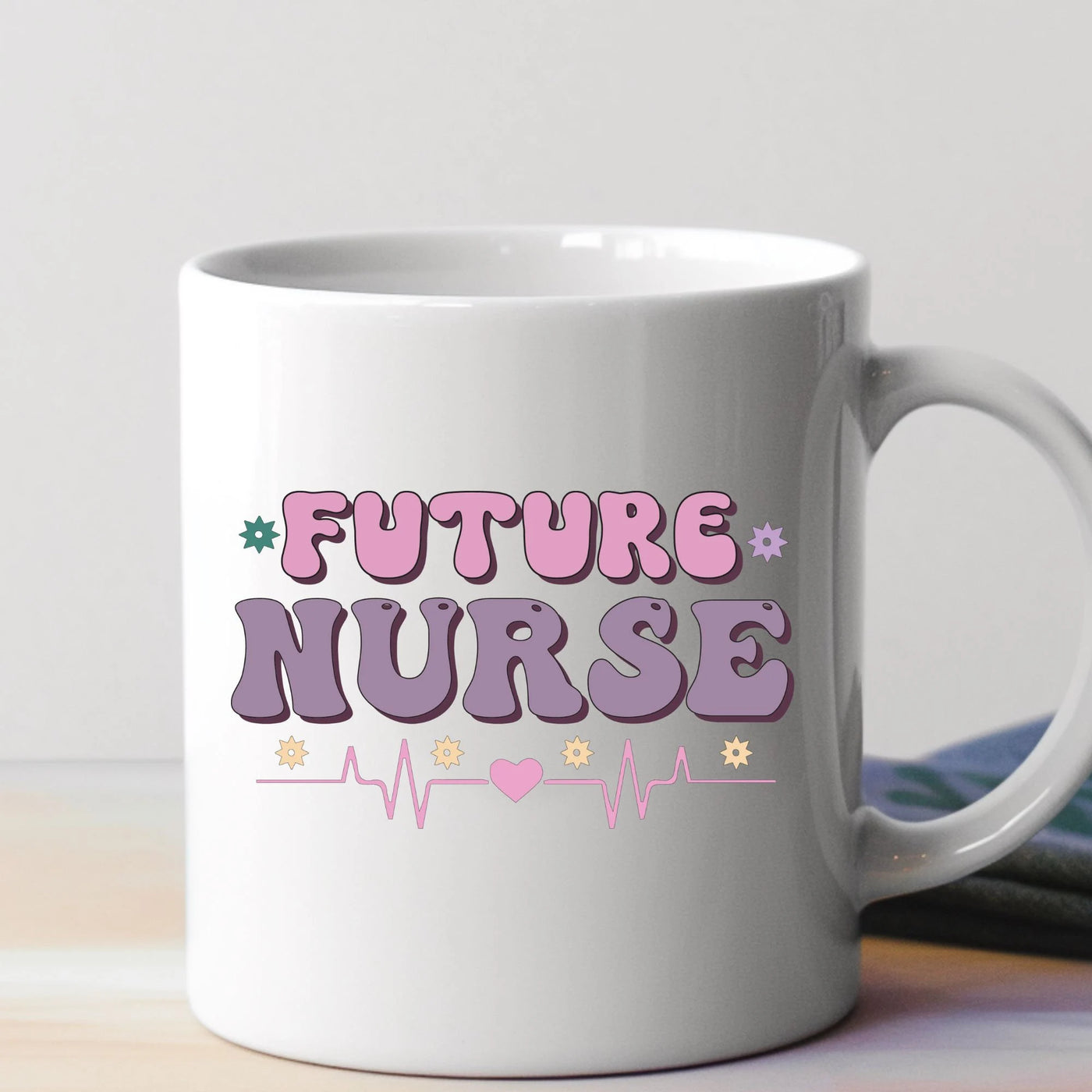 a white coffee mug with the words future nurse on it