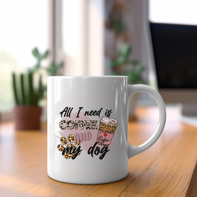 a white coffee mug sitting on top of a wooden table