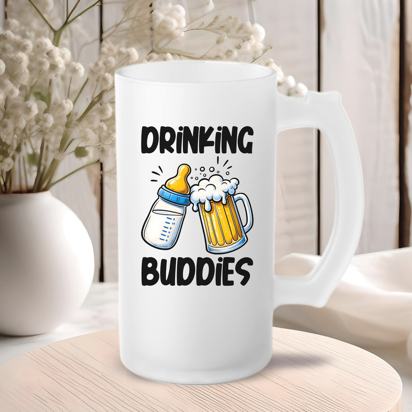 Beer Mug - Fathers Day Gift - Frosted Glass Mug For The Ultimate Mancave - Practical Gift For Dad - Ideal Gift For Beer Lovers - Party Starter Mug