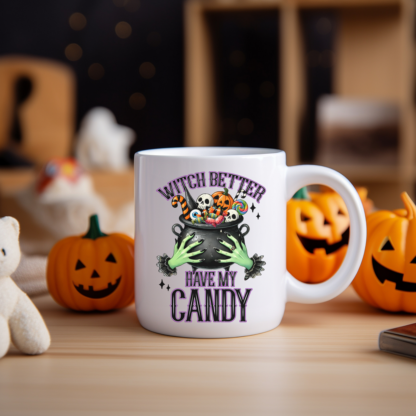 a white coffee mug with the words witch better have my candy on it