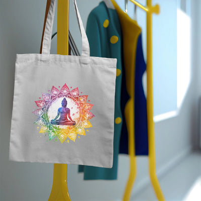 a tote bag with a picture of a person doing yoga