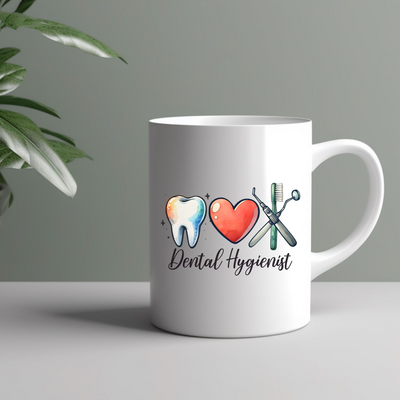 a coffee mug with a toothbrush and a heart on it