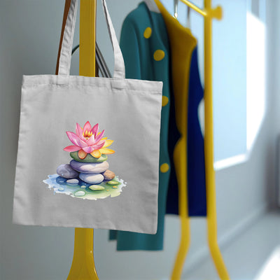 a tote bag with a picture of a lotus on it