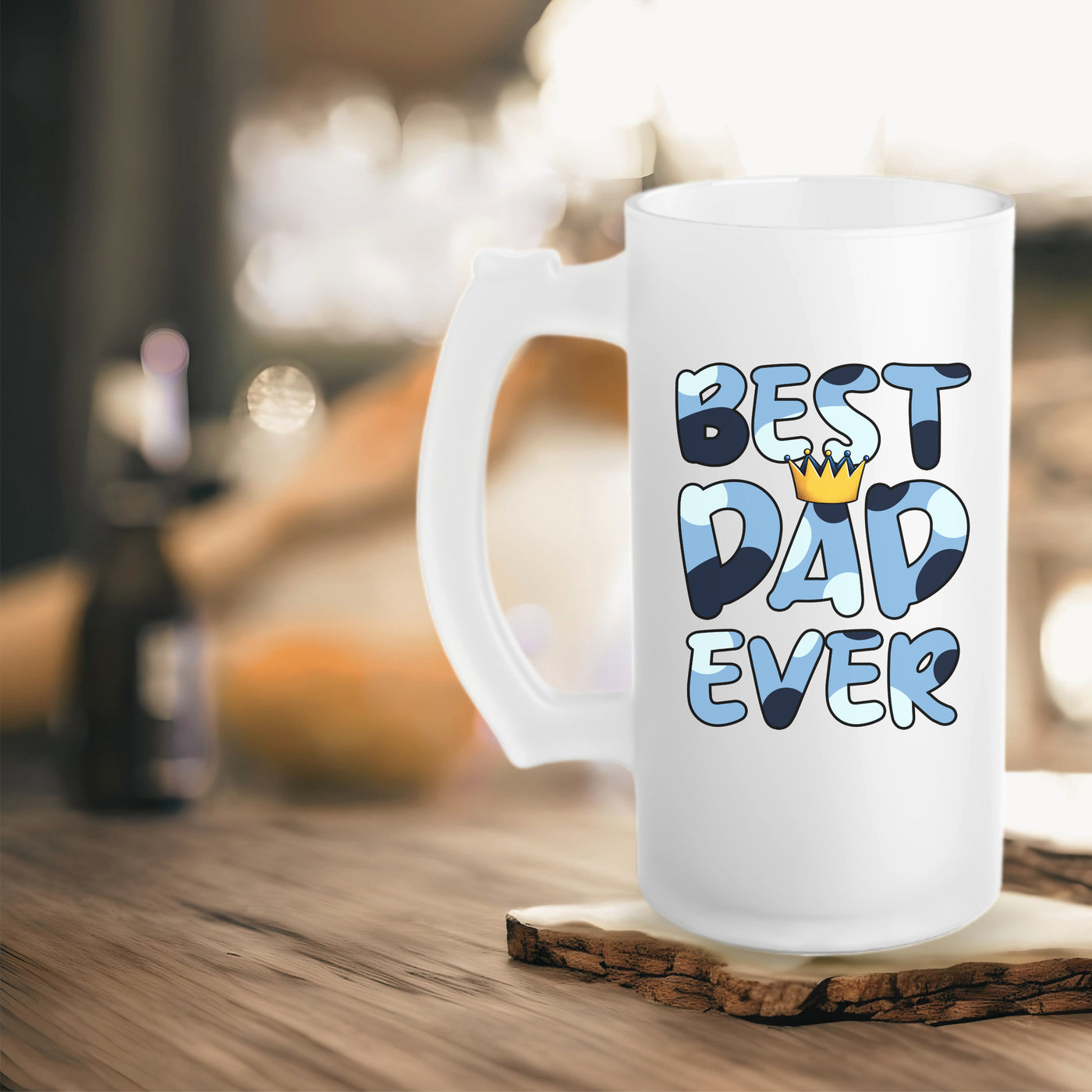 Beer Mug - Fathers Day Gift - Frosted Glass Mug For The Ultimate Mancave - Practical Gift For Dad - Ideal Gift For Beer Lovers - Party Starter Mug