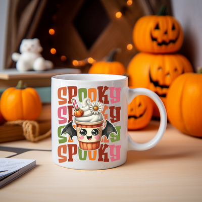 a coffee mug with a spooky spooky on it