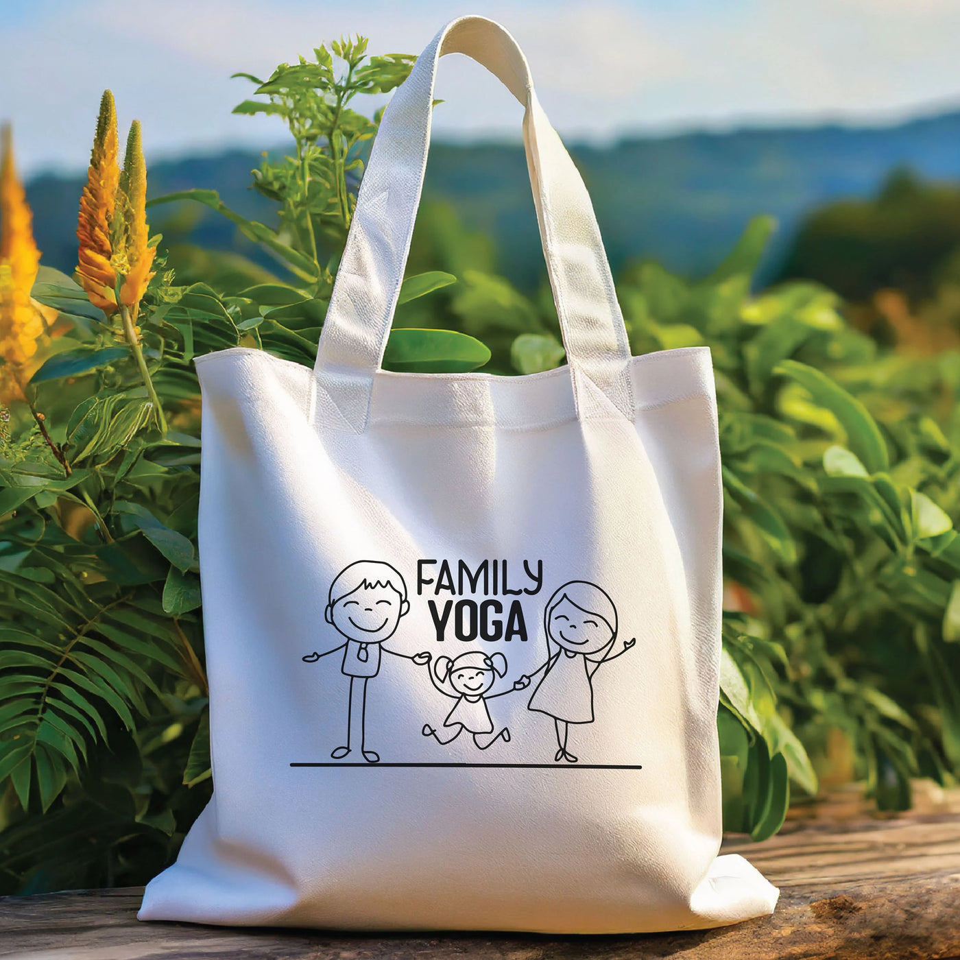 a tote bag with a picture of a family on it