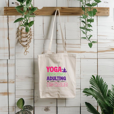 a yoga bag hanging on a wall next to a plant